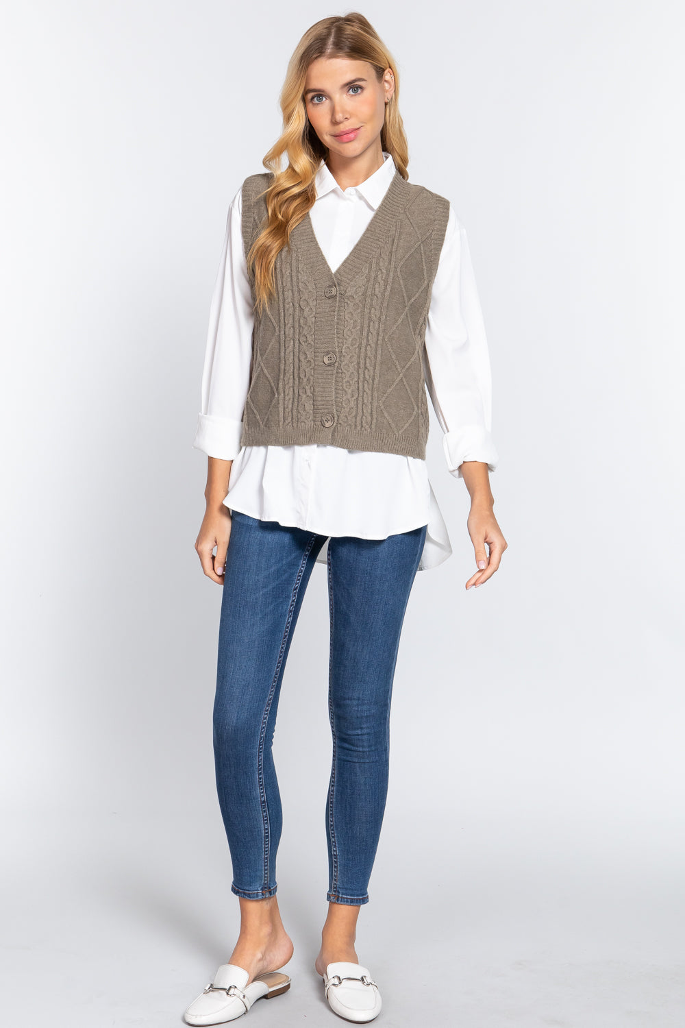 V-neck Cable Sweater Vest Cardigan