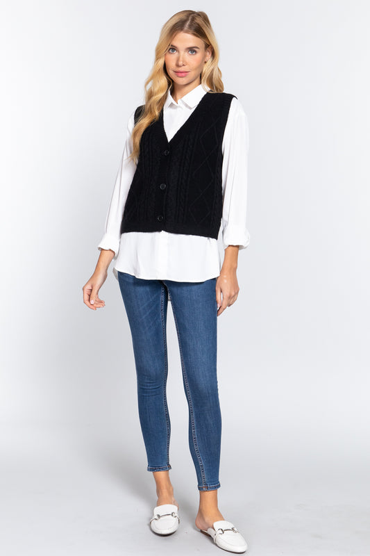 V-neck Cable Sweater Vest Cardigan