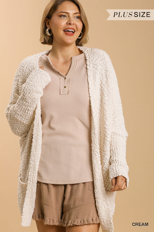 Open Front Oversized Cardigan Sweater With Pockets