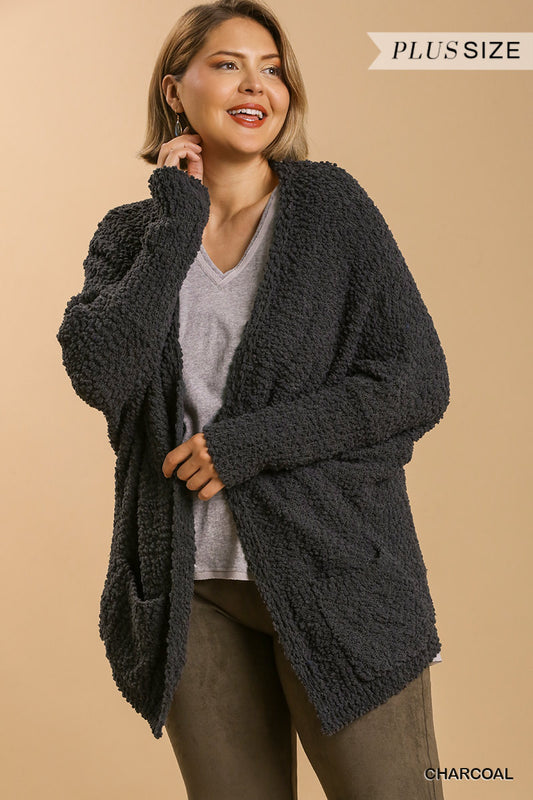 Open Front Oversized Cardigan Sweater With Pockets