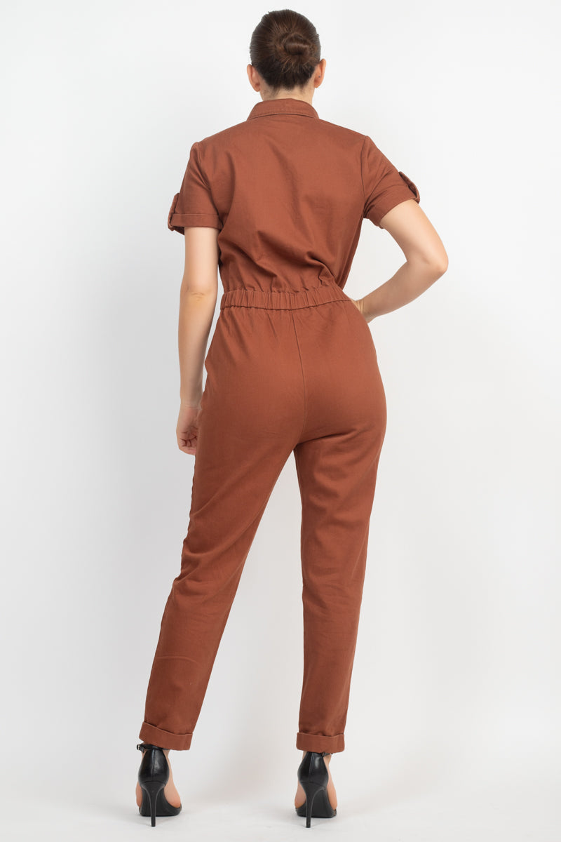 Collared Button-front Jumpsuit