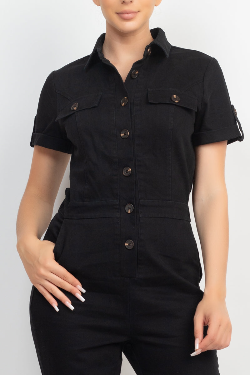 Collared Button-front Jumpsuit