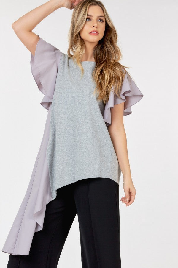 Ruffle Sleeve Unbalance Top