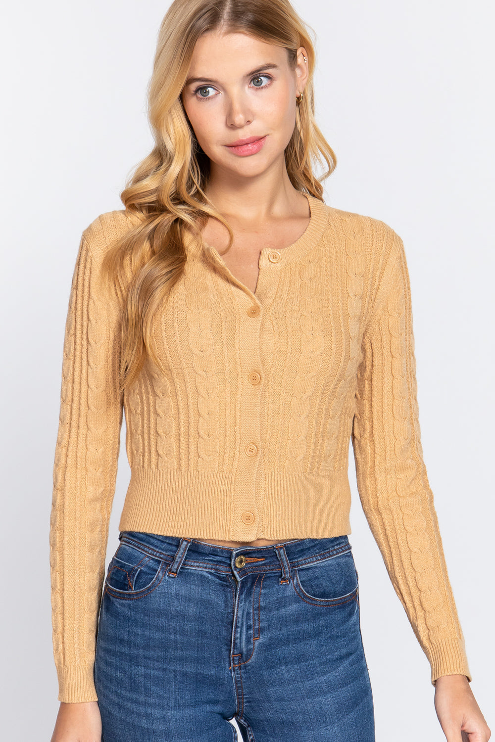 Crew Neck Cable Sweater Cardigan