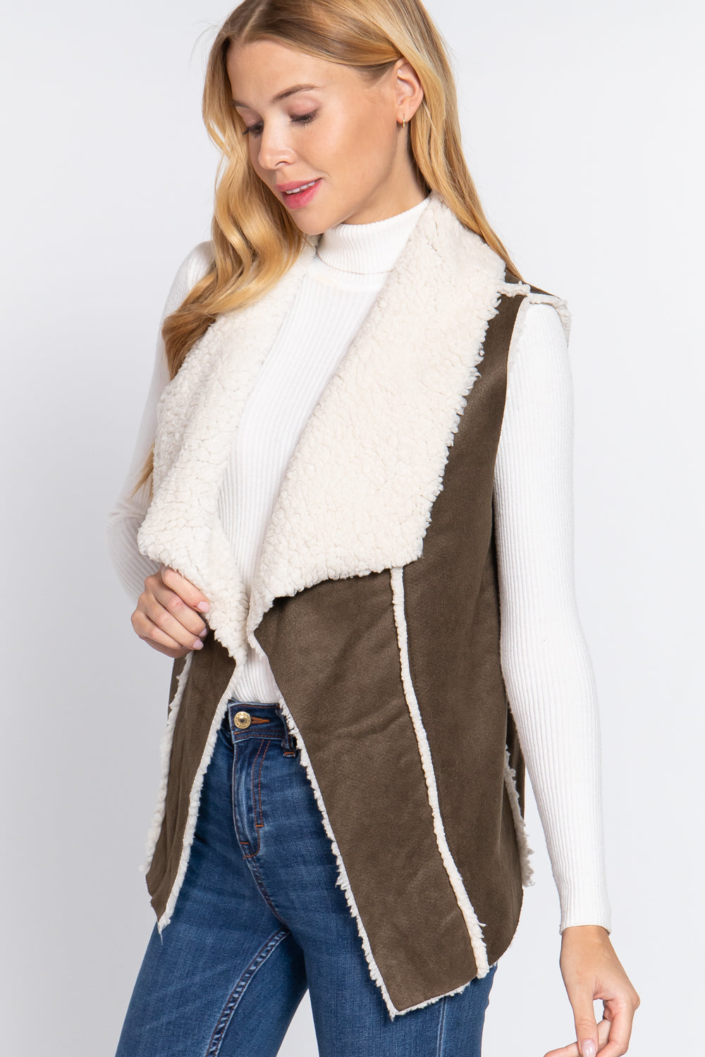 Shawl Faux Suede Fur Bonded Vest