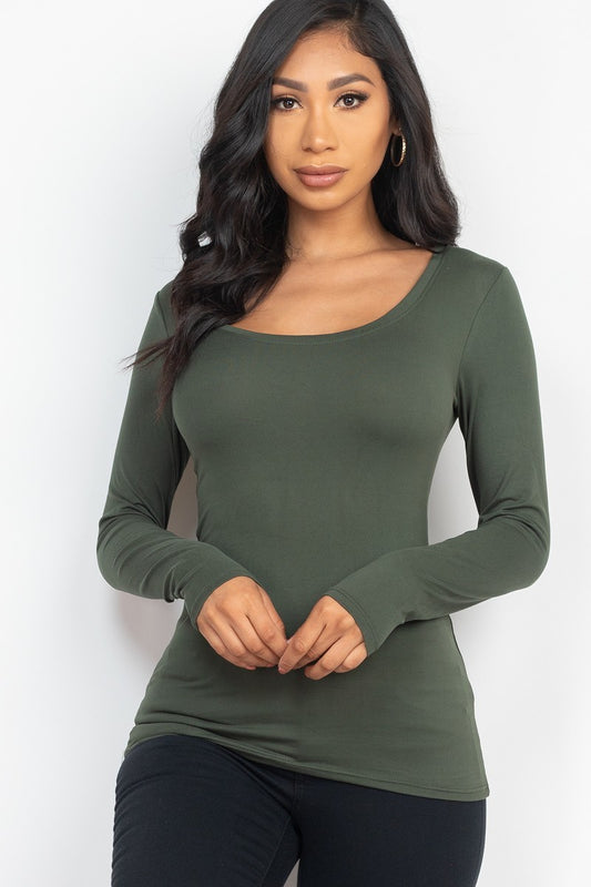 Scoop Neck Solid Long Sleeve Cozy Top