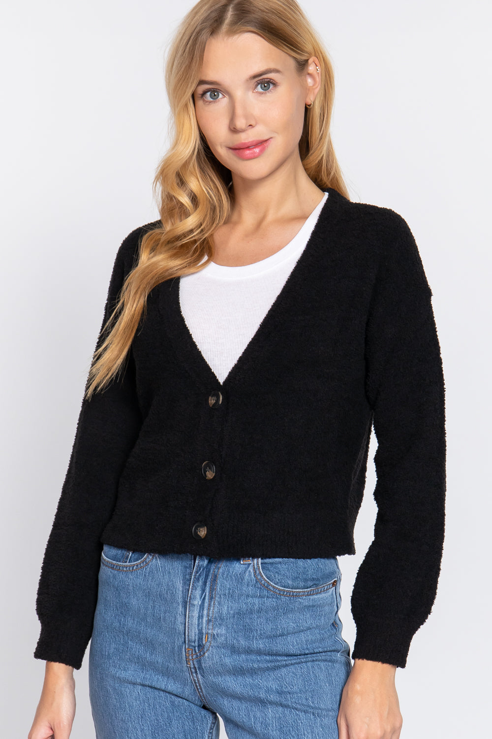 Long Slv V-neck Sweater Cardigan