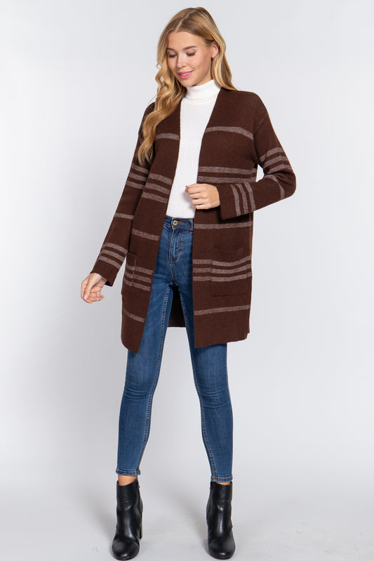 Dolman Slv Stripe Open Sweater Cardigan