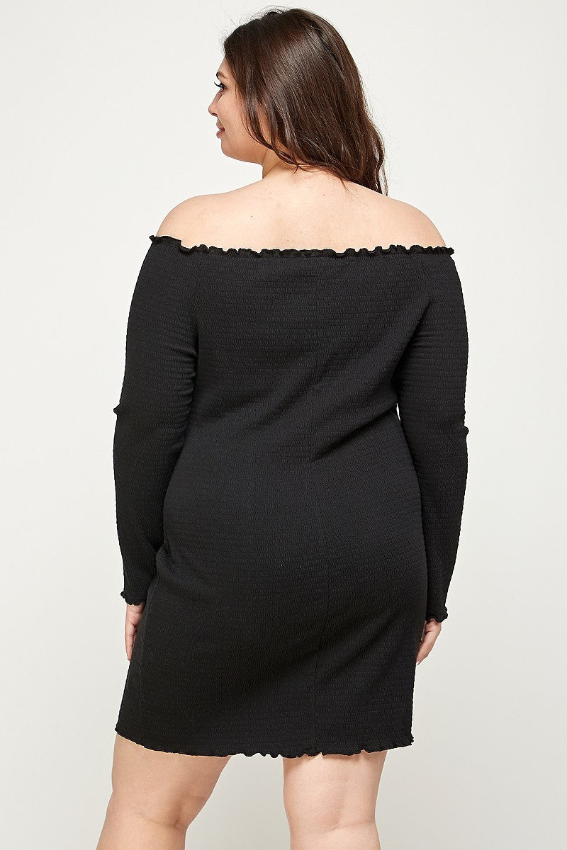 Plus Size, Solid Smocked Off Shoulder Dress