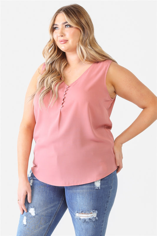 Plus Button Up Detail Sleeveless Top