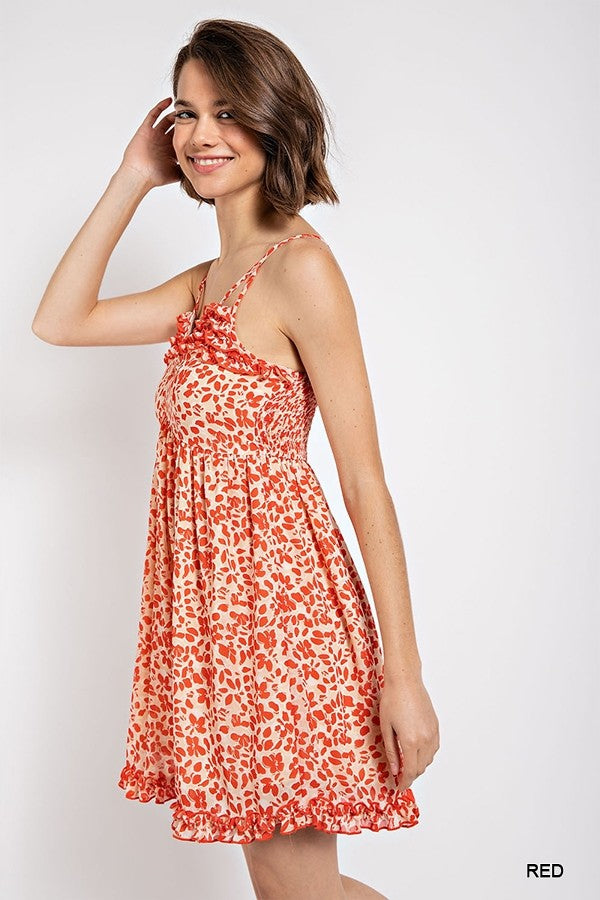 Floral print v-neck dress with skirt lining