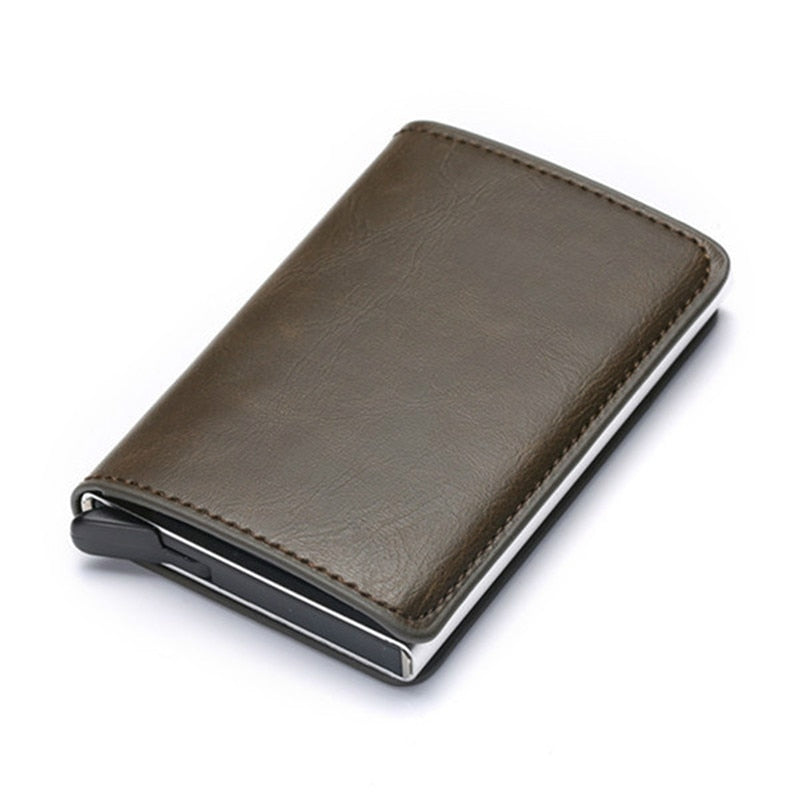 Customized 2022 Credit Card Holder Wallet Men Women RFID Aluminium Bank Cardholder Case Vintage Leather Wallet with Money Clips