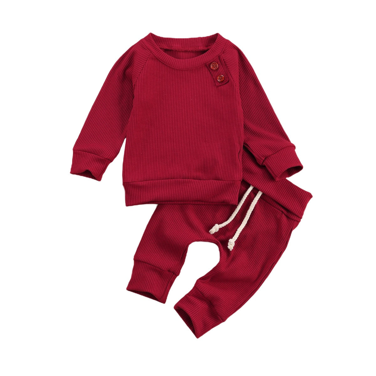 lioraitiin Newborn Baby 2-piece Outfit Set Long Sleeve Solid Color Top Pants Set for Baby Boys Girls Autumn Clothing Set