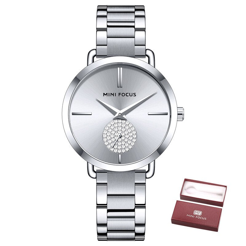 New MINI FOCUS Fashion Women&#39;s Watches Quartz Ladies Top Brand Luxury Waterproof Stainless Steel Clock Relogio Feminino gift box