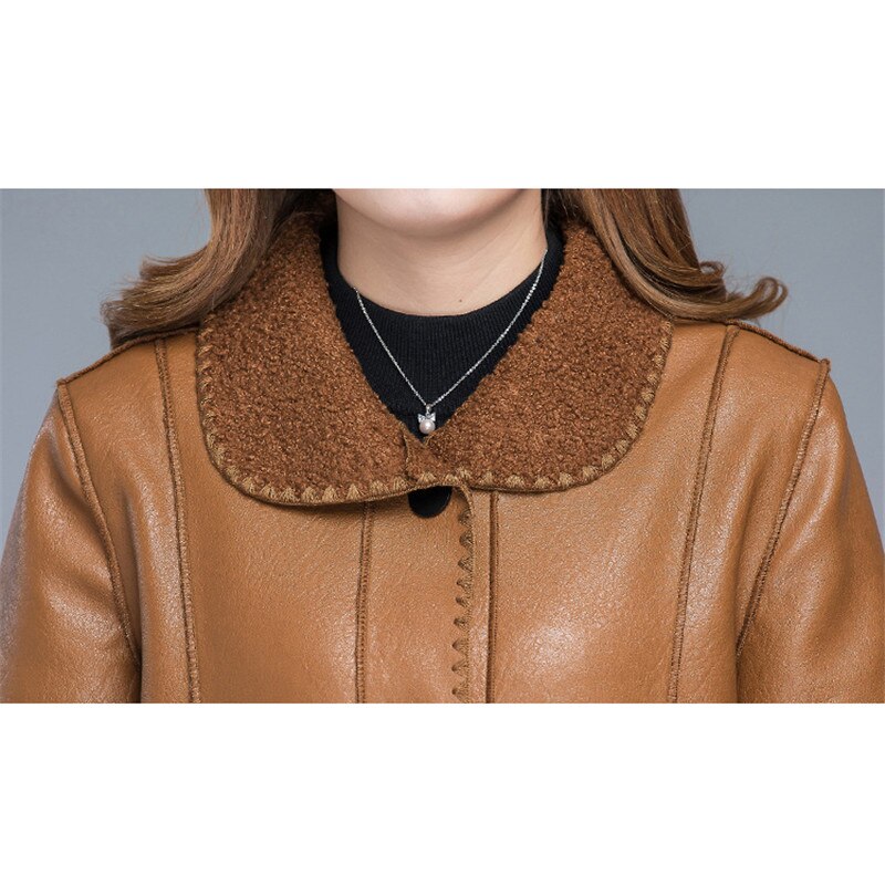 Winter warmth faux leather moto coat women black Brown  tops PU jacket 2020 new lapel leisure fashion plus thick coat