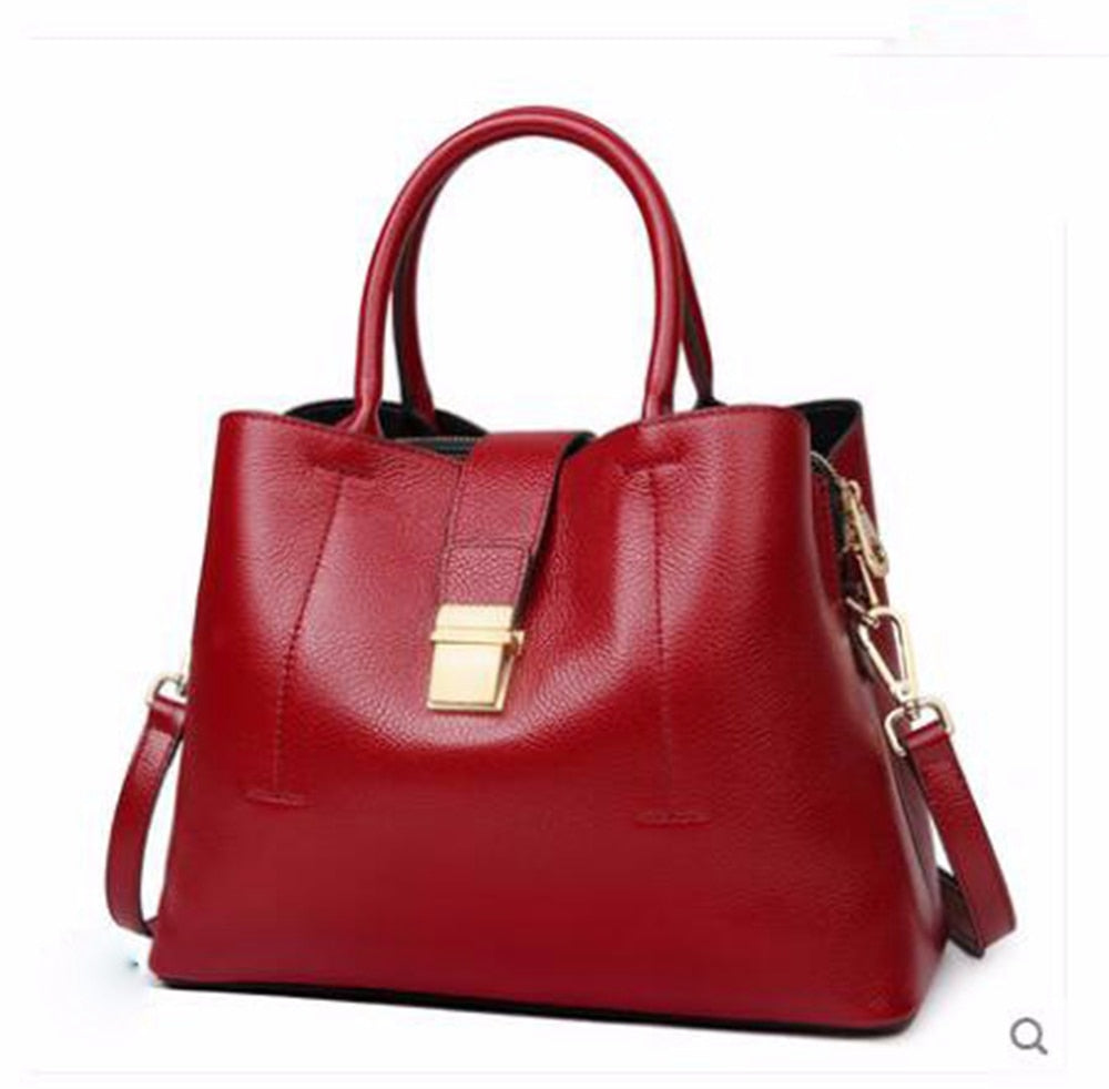 Bag Female 2021 Genuine Leather Bucket Bag Handbag Large Capacity Shoulder Bag Fashion Red Black All-Match Messenger 32*14*23