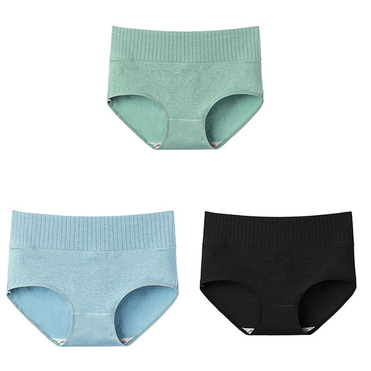3 Pcs Cotton Women&#39;s Underwear Panties Solid High Waist Briefs Breathable Underpants Seamless Soft Plus Size Women Lingerie