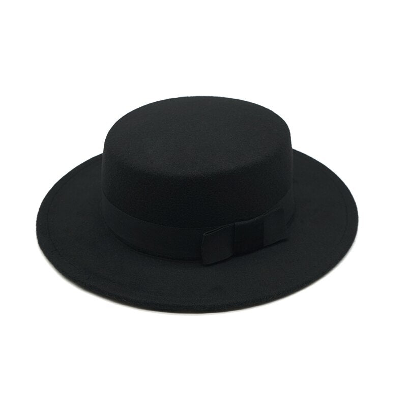 New Fashion 8CM Big side adult Vintage Wide Brim Felt Bowler Hats Floppy Cloche Fedora Cap Hat Band Bowler Elegant female hat