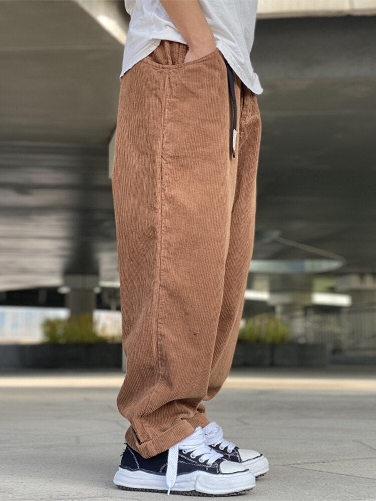 2022 Japanese Streetwear Corduroy Casual Straight Pants Harajuku Cargo Pants Kpop Korean Fashion Hip Hop Trousers Men Clothing