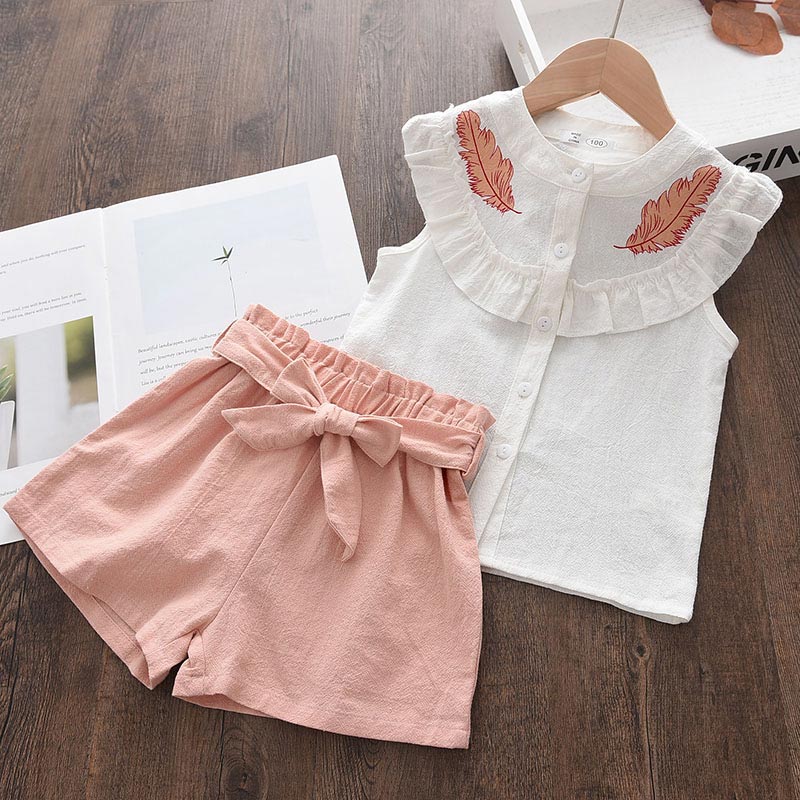 Menoea Girls Clothing Sets 2022 New Style Summer Children&#39;s Clothes Cute  Dots Lace + Bow Short Pants 2pc Suits Kids Outfits