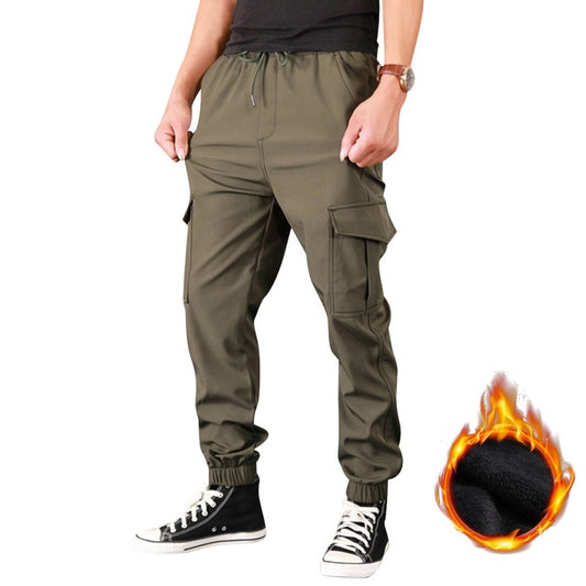 Winter Men Pants Thick Fleece Joggers Multi Pocket Loose Sport Trousers Male Casual Warm Sweatpants Cargo Pants M-6XL