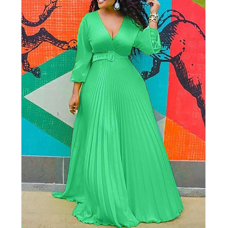 Birthday Maxi Dresses for Women Party Pleated Dress Long Sleeve High Waist Elegant Chiffon Vintage Dress Wholesale Dropshipping