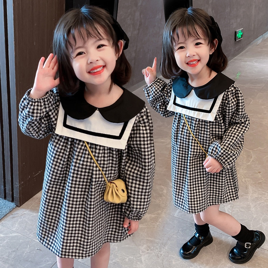 Toddler Girls Dress Plaid Pattern Girls Party Dress Casual Style Kids Dresses Spring Autumn Girls Clothing