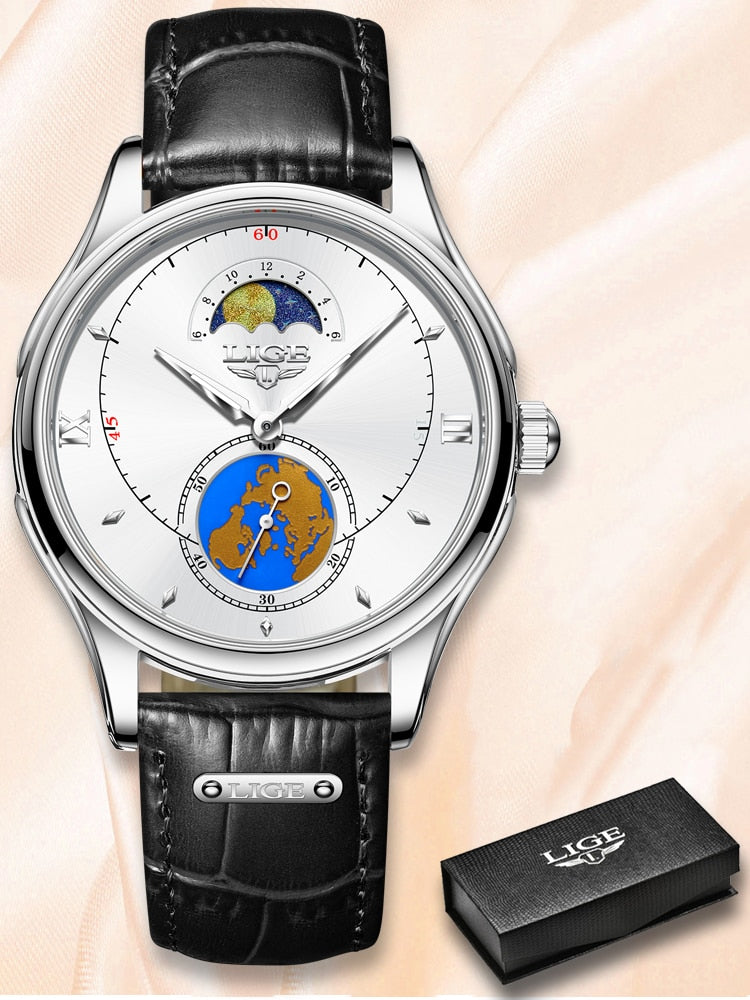 LIGE Top Brand Luxury Women&#39;s Watches Ultra-Thin Casual Quartz Watch Waterproof Moon Leather Watches For Women Relogio Feminino