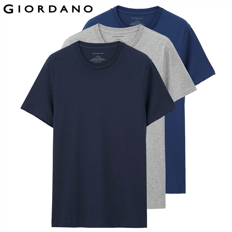 Giordano Men T Shirt Cotton Short Sleeve 3-pack Tshirt Solid Tee Summer Beathable Male Tops Clothing Camiseta Masculina 01245504