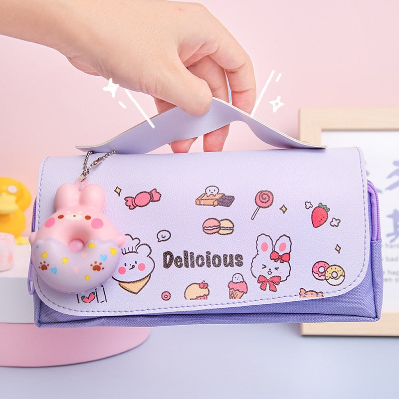 Decompression pencil case Portable cute pencil bag Cartoon school stationery bag Student pen case Unzip children pen bag prize