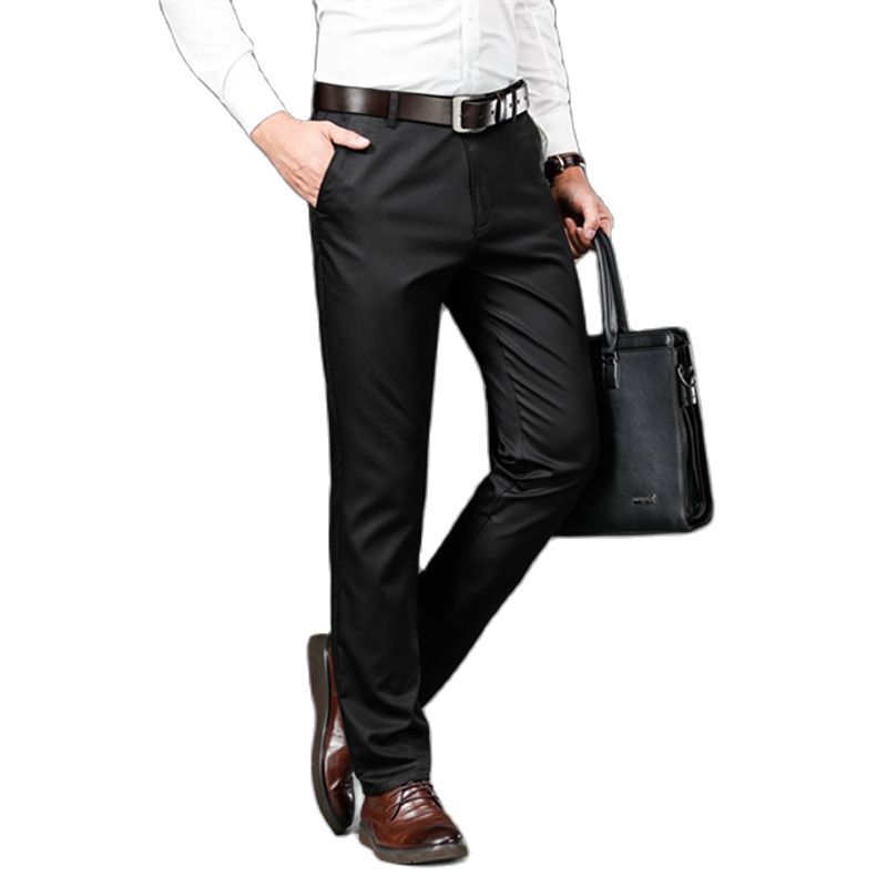 Men Dress Pants Smart Casual Solid Suit Pants Men Office Pants High Quality Mid Full Length Suit Trousers for Man Straight