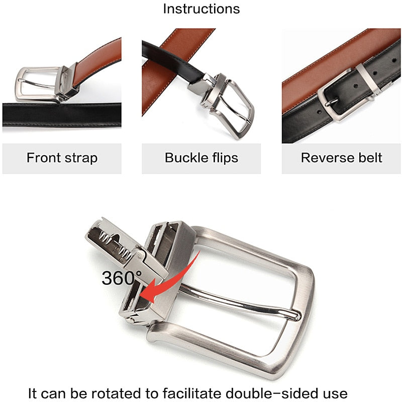 Men&#39;s Leather Belt Reversible Buckle Luxury Brand Male Waist Cowskin Belts For Jeans Rotated Designer Accessories High Quality