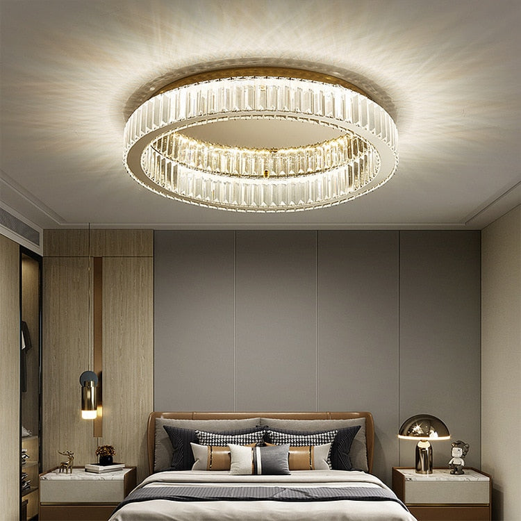 Modern Simple Crystal Circle Lamp Ceiling Chandelier Living Room Bedroom Study Decorative Led Indoor Lighting