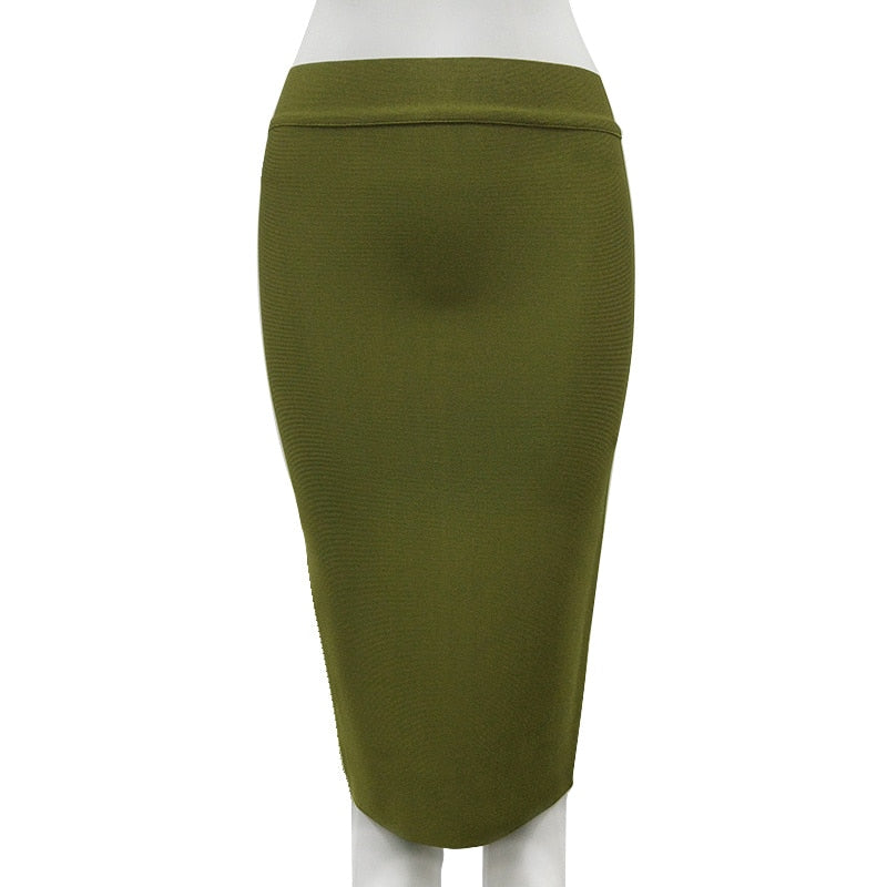 16 Colors High Quality Tight Pink Green Black Rayon Knee Length Bandage Skirt Night Club Party Skirt