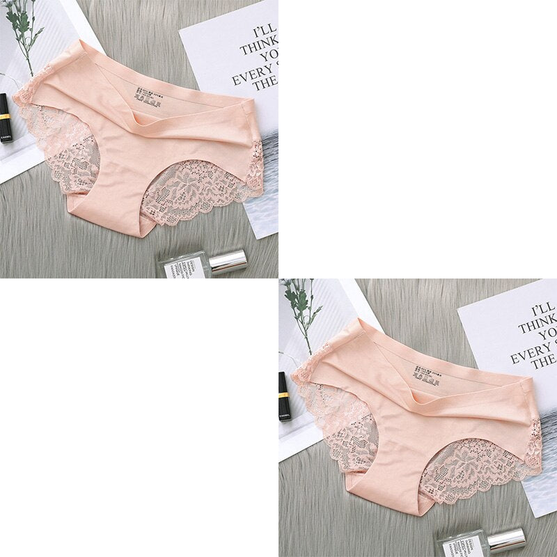 2Pcs Women&#39;s Cotton Underwear Sexy Lace Panties Mid-Waist Hollow Female Briefs Hip Lift Underpants For Lady Plus Size Lingerie