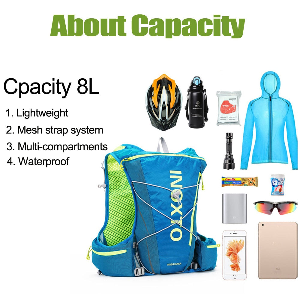 8L Running Hydration Vest Backpack Men Women Outdoor Sport Bags Trail Marathon Jogging Hiking Backpack option  Water Bag Flask