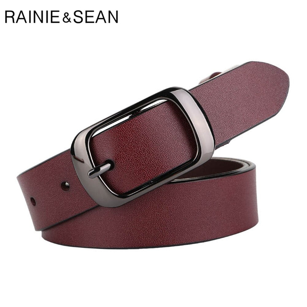 RAINIE SEAN White Belt Women Cowskin Genuine Leather  Women Belt High Quality Brand Buckle Ladies Belts for Jeans 110cm