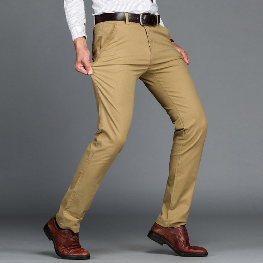 Mens Pants Cotton Casual  Stretch male trousers man long Straight High Quality 4 color Plus size pant suit  42 44 46