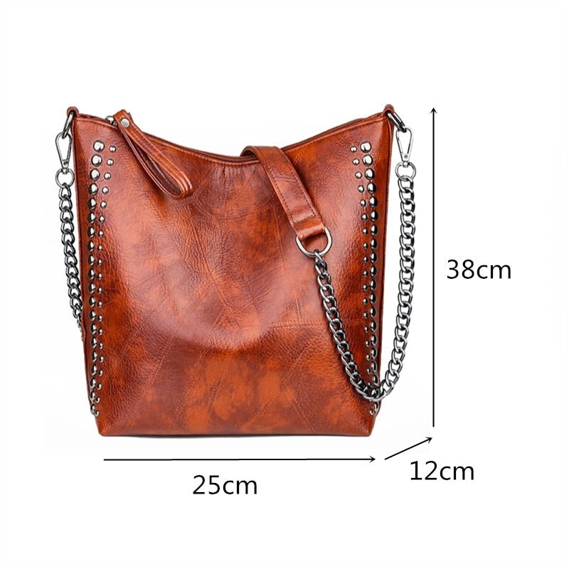 Vintage Bucket Shoulder Bags 2021 Simple Chain Crossbody Bags for Women Rivet Design Handbags Pure Color Trending Messenger Bag