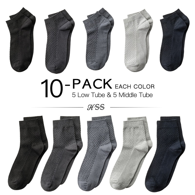 HSS Brand 10 Pairs/Lot Men Bamboo Fiber Socks Men Compression Summer Middle Socks Business Casual Mens Low Sock Big Size EU38-45