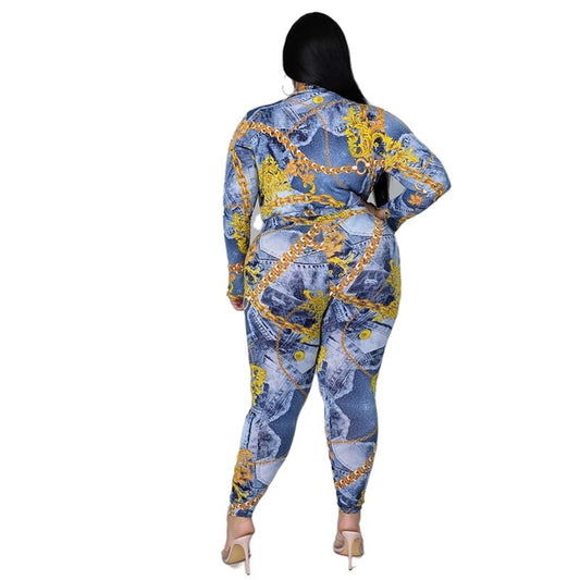 Plus Size Women Clothing Two Piece Set Fall Sexy Outfits Long Sleeve Bodysuit Shirt and Pants Sets Dropshipping Wholesale