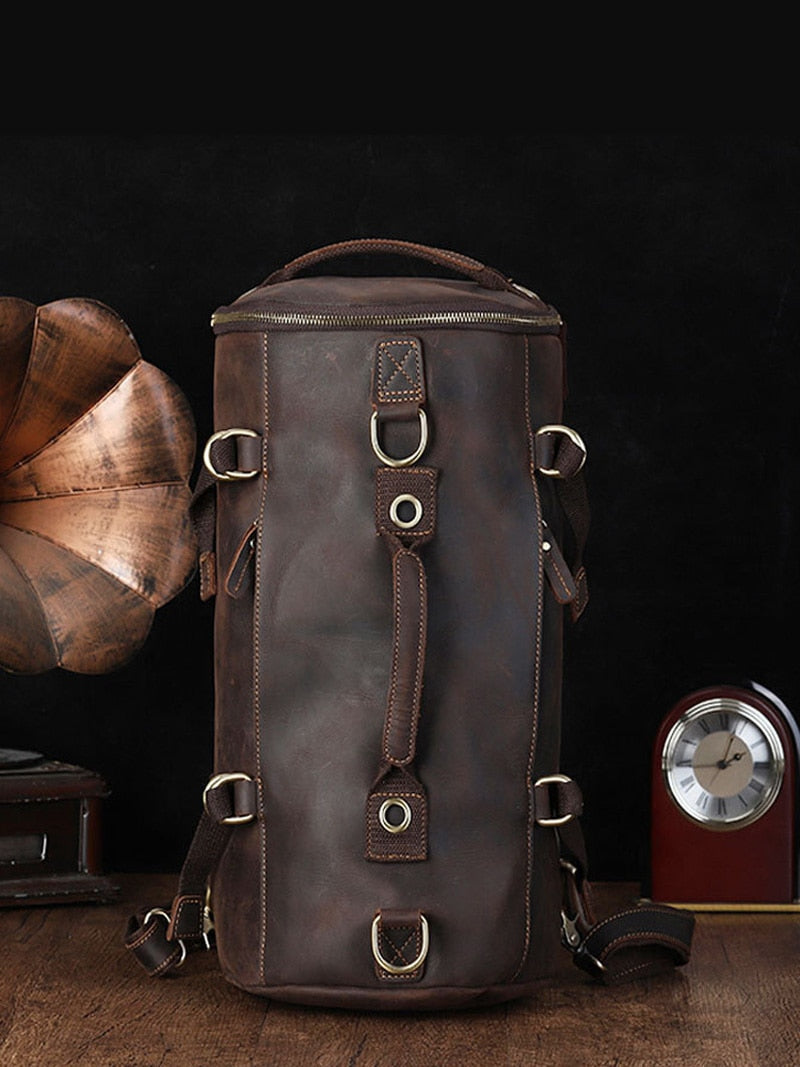 AETOO Vintage Crazy Horse Leather Men&#39;s hand messenger travel bag large capacity luggage bag leather Cow Leather Backpack Travel