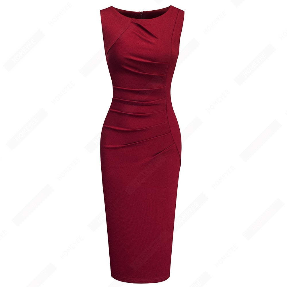 Women Elegant Fashion Solid Color Wear to Work Dresses Business Office Vinatge Bodycon Formal Dress EB600