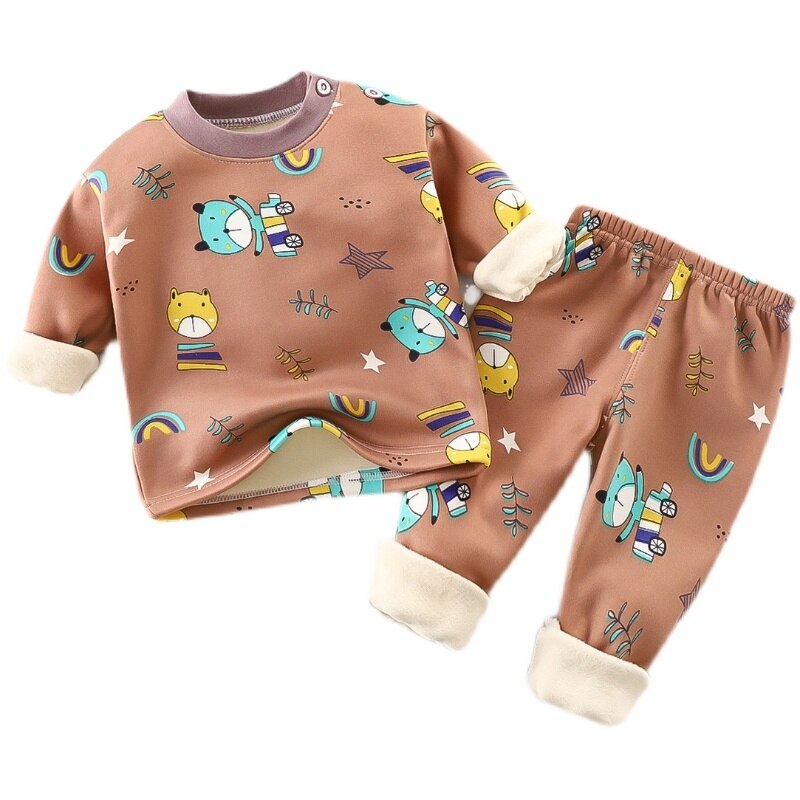 Winter Children Clothing Sets Warm Fleece Pajamas For Boys Girls Thicken Kids Dinosaur Sleepwear Baby Thermal Underwear Pyjamas