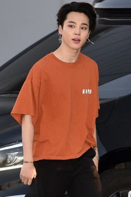 Jimin Tee Orange T-shirt Short Sleeve Top Casual Loose Korean Unisex Fashion Cotton Print Tops Summer O-Neck Bangtan Boys Tshirt