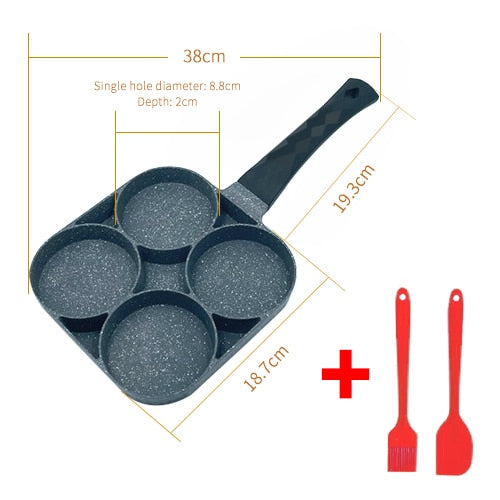 Non-stick Frying Pot Pan 2/4 Holes Steak Egg Pancake Thickened Omelet Pan Wooden Handle Pan For Kitchen Utensils