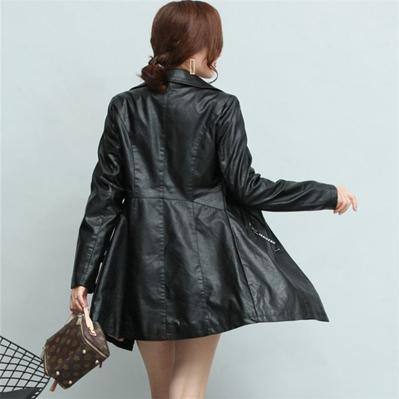 Winter New girl  thick Leather Jacket Long Women&#39;s Coat slim Fashion punk Female Motorcycle Clothing faux leather Blazer autumn