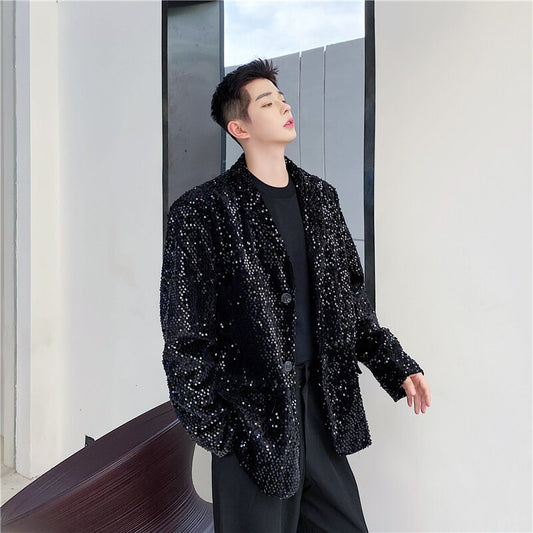 Autumn Male Shiny Blazers Stylish Sequin Decor Blazer For Men Winter Thick Warm Suit Jackets Dazzling Stage Clothing