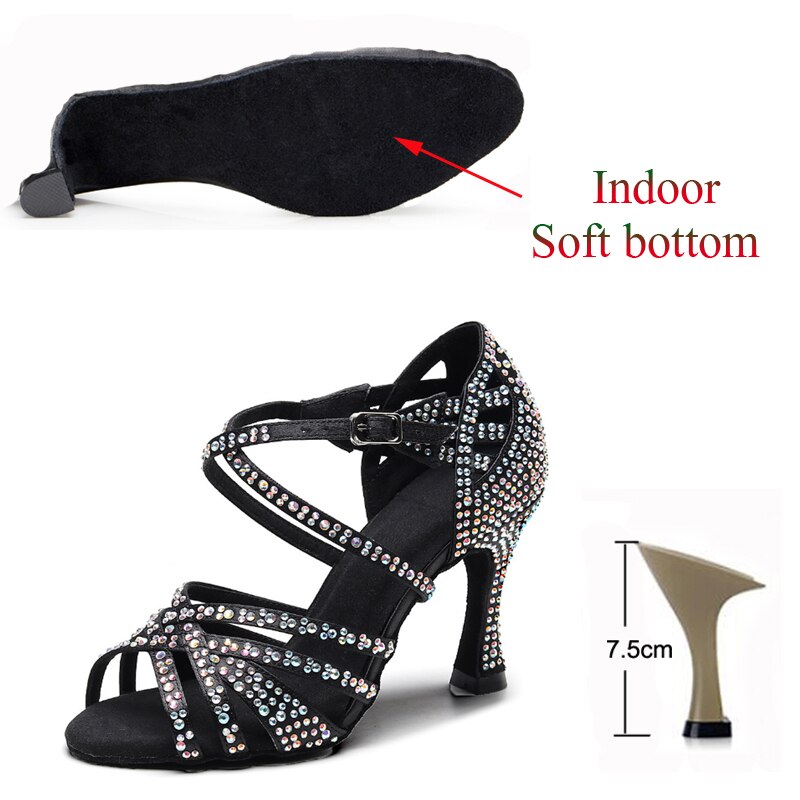 Latin Dance Shoes Ladies Salsa Tango Sneakers Training Dance Shoes High Heel Sandals Summer Square Dance Shoes Bronze Black