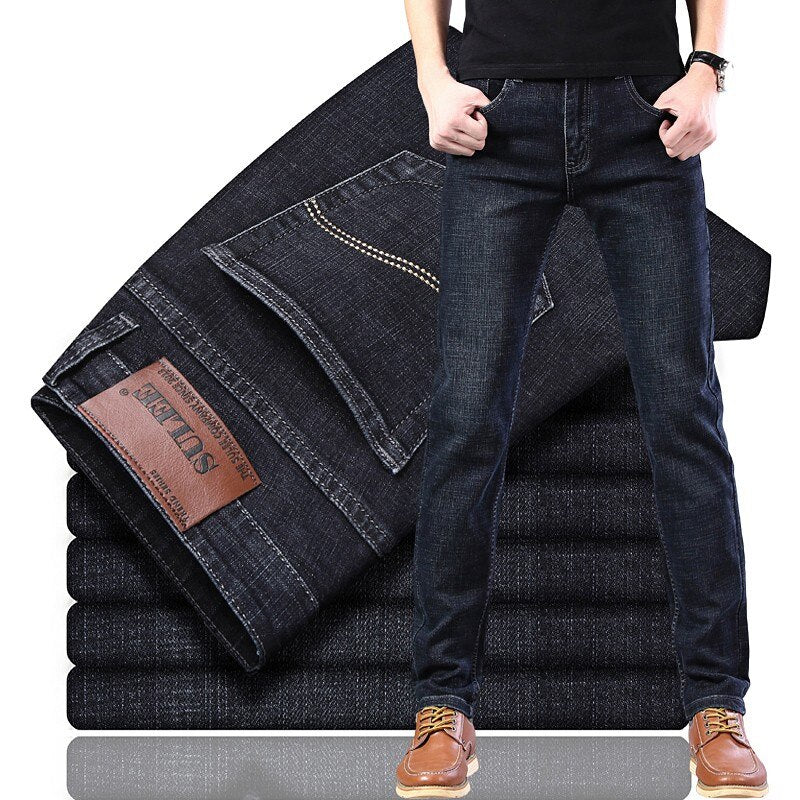 2021 New Sulee Top Brand Business Jeans Stretch Slim Denim Pants Men&#39;s Casual Full Casual  Jeans